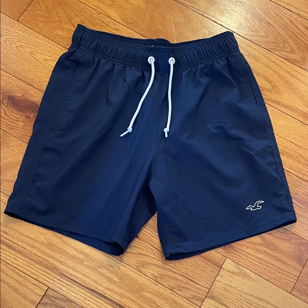 #18 Hollister Dark Blue Swim Shorts Sz XS with White Drawstring LN